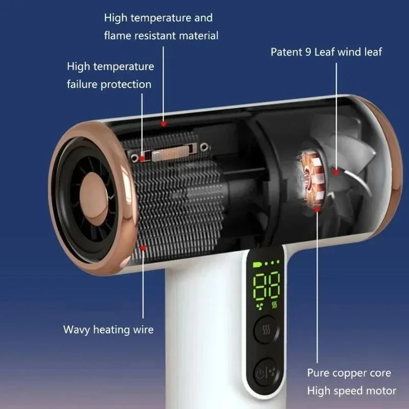 Portable Wireless Hair Dryer 30000 Rpm High-Speed Dry Cold Warm Wind Children's Home Dormitory Travel USB Charging hair dryer portable hair dryer