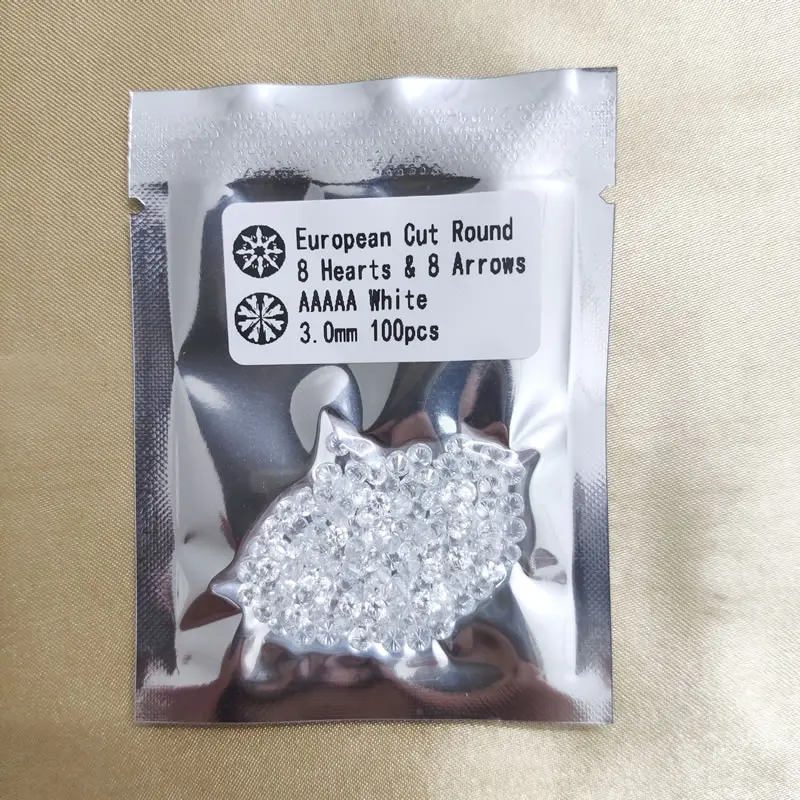 100개/봉투 모든 사이즈(1.516mm) 5A급 품질의 라운드 컷 화이트 큐빅 지르코니아 비즈 스톤 루스 CZ 스톤 합성 보석 (쥬얼리용)