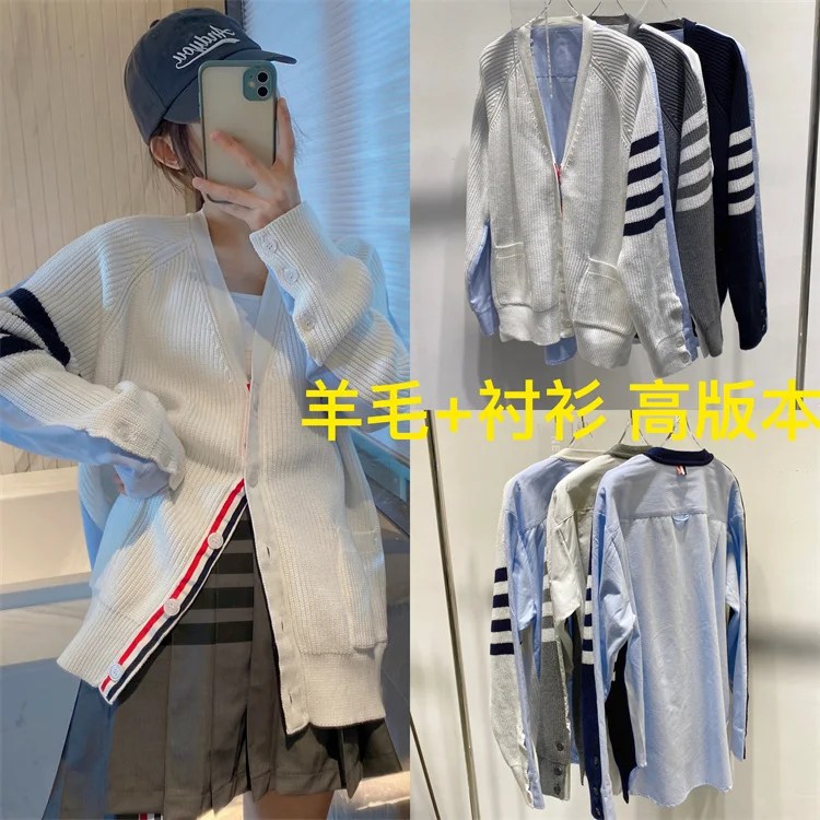 

V-neck Knit Patchwork Shirt TB Sweaters for Women