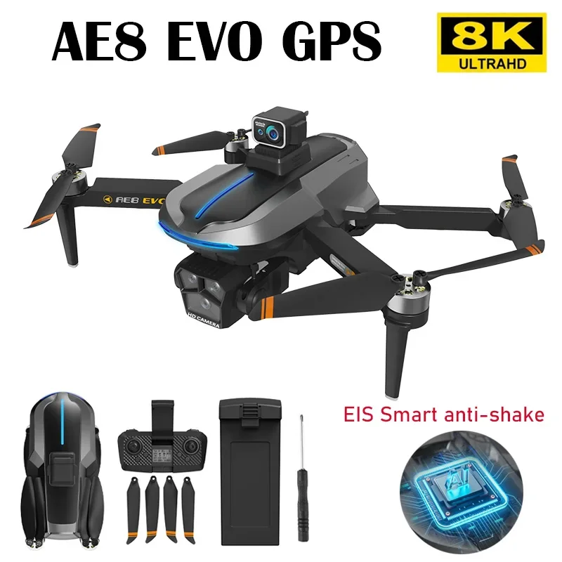 

AE8 EVO Drone 8k Profesional GPS Brushless HD Dual Camera Obstacle Avoidance Quadcopter RC 8000M 30 Minutes New with Gift Box