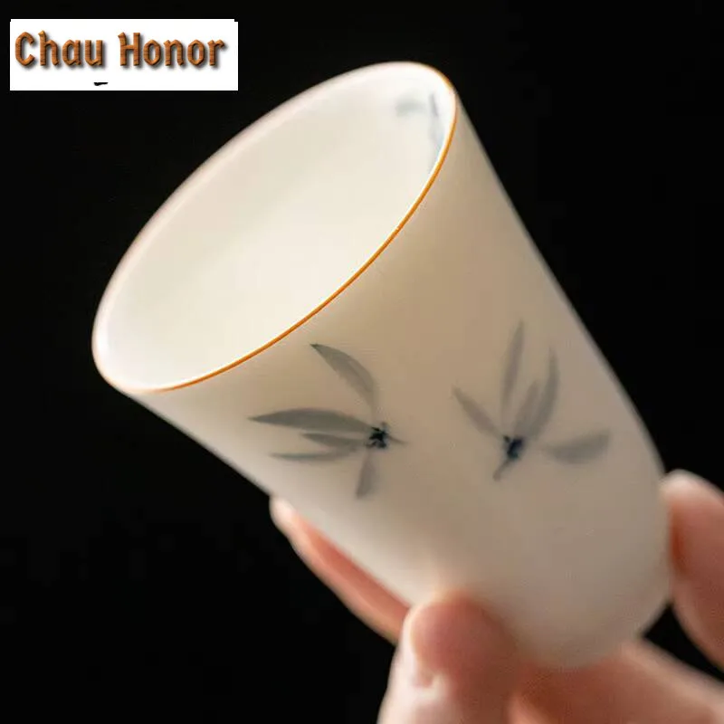 2pcs/set Creative Pure Hand-painted Ceramic Orchid Tea Cup Thin Tire Master Cup Kungfu Teaset Tea Ceremony Accessories Gift 40ml