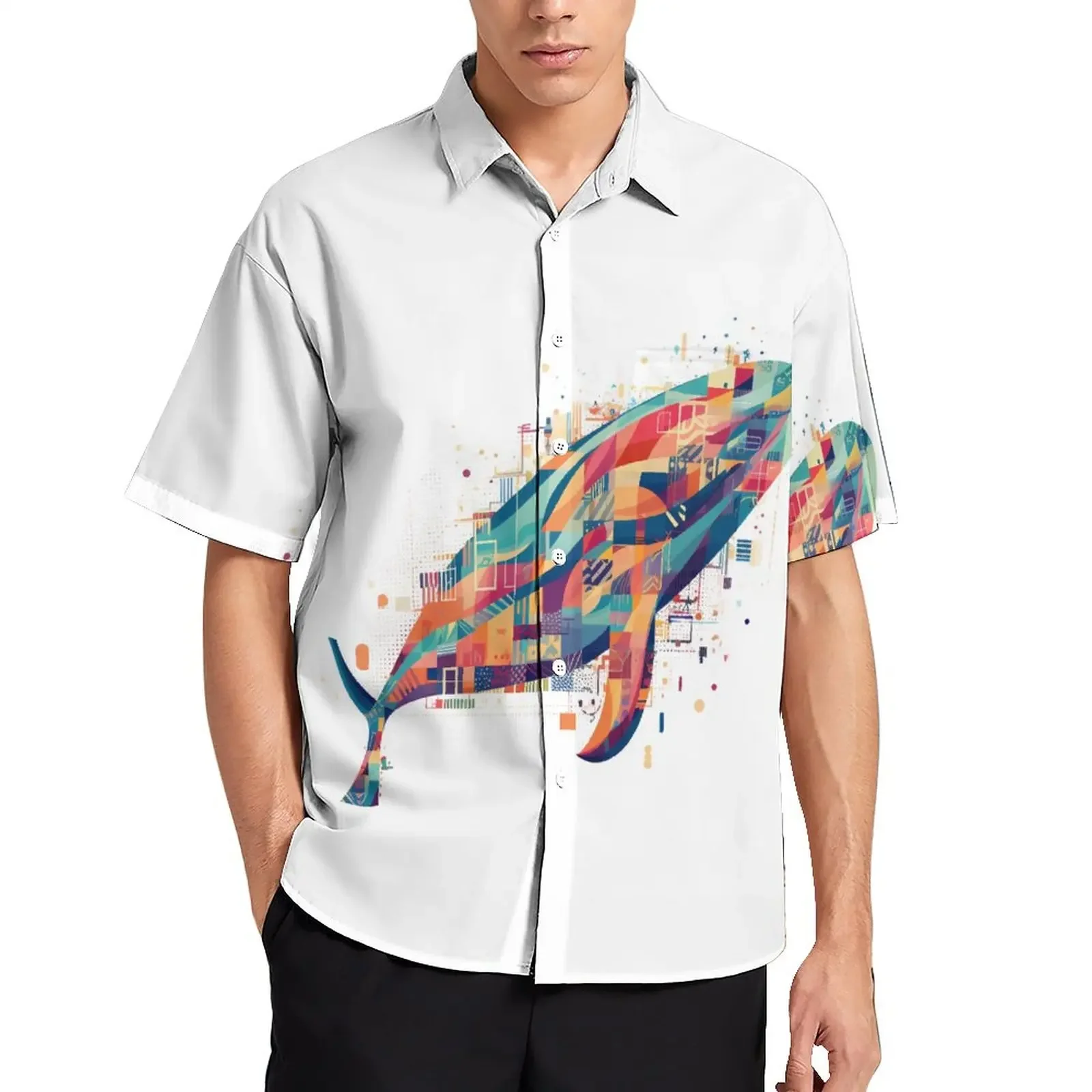 

Plus Size Hawaiian Men's Shirt Whale Sea Monster Print Lapel Men's and Women's Tops Fashionable Casual Men's Short Sleeve Shirt