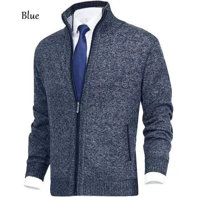 Autumn and Winter Men's Cardigan Sweater, European and American Fashionable Solid Color Large Standing Collar Knitted Jacket 2