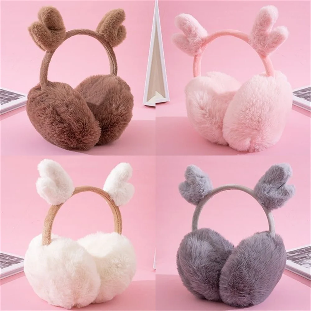 Winter Warm Ear muffs Deer Antler Plush Earmuffs Women Girls Faux Fur Ear Cover Foldable Children Cashmere Cute Warmer Earlap