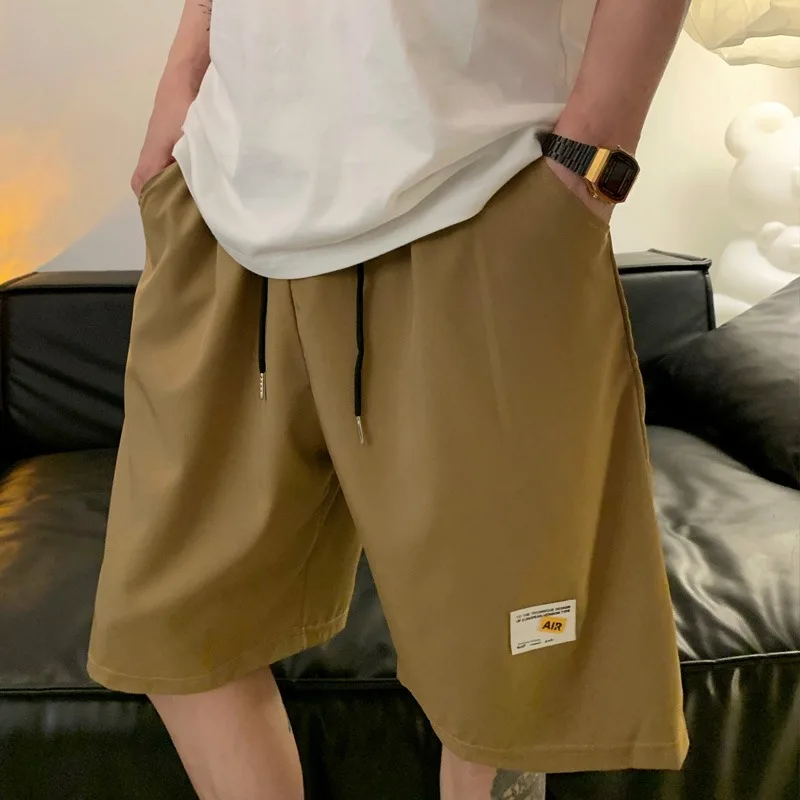 Summer Casual Shorts Men Solid Color Loose Knee Length Drawstring Straight Shorts Japanese Style Fashion Daily Outer Shorts Male