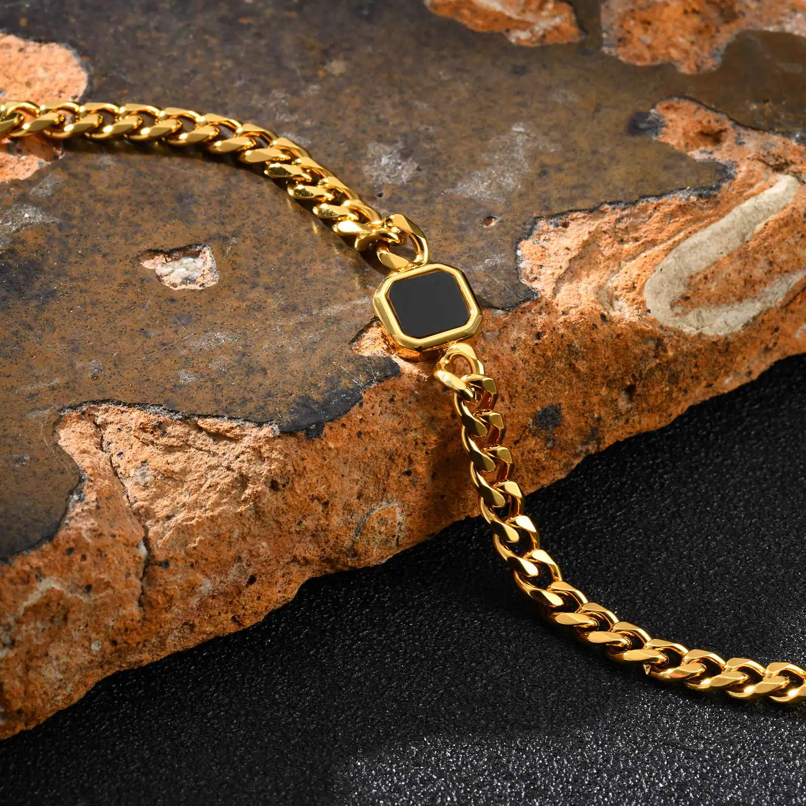 Fashion Chic Square Acrylic Charm Bracelet, Silver Gold Color Stainless Steel Twist Chain Bracelet, Minimalist Jewelry for Men