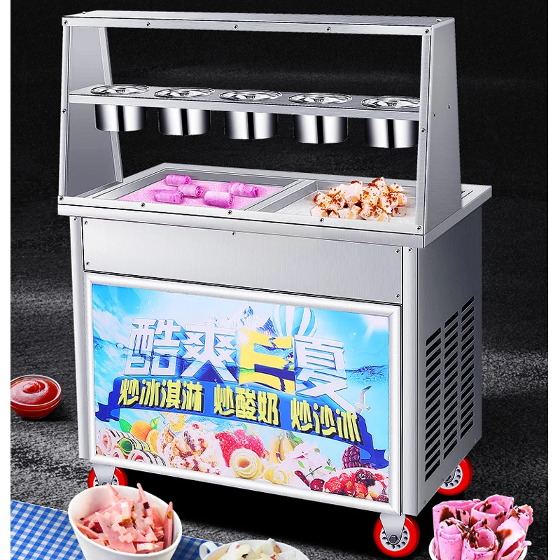 

Commercial Fried Ice Cream Machine Double Flat Pan Thailand Fry Yogurt Ice Cream Roll Machine Stainless Steel Fried Yogurt Maker