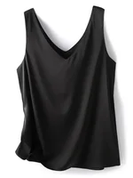 Femme T-shirts élégant soie Satin Blouse sans manches femme été décontracté ample réservoirs et Camis solide vert hauts pour les femmes 5