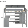 Bunk Beds Twin Loft Bed, Desk & Wardrobe, Solid Wood Loft Bed with Desk and Multiple Shelves, High Loft Bed Frame with Bookcase 5