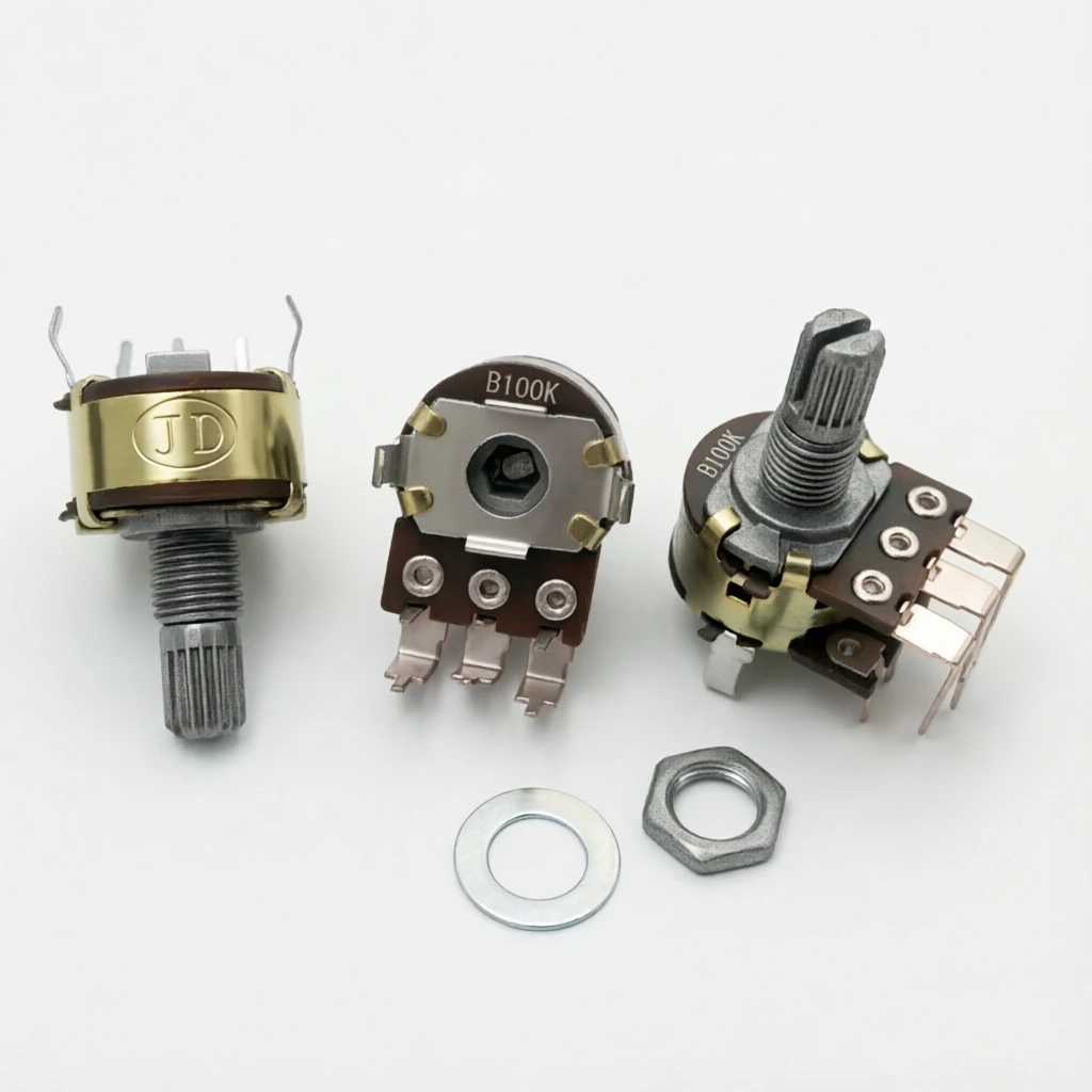 3PCS WH148 유형 수직 듀얼 채널 대형 벤드 풋 전위차계 B100K 브래킷 포함 꽃축 길이 15mm 6핀