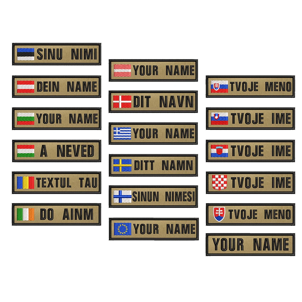

1PC 10cmX2.5cm Custom Name Flag Patch Stripes Badge Iron On Or Hook Loop Estonia Austria Bulgaria Hungary Romanian Ireland Khaki