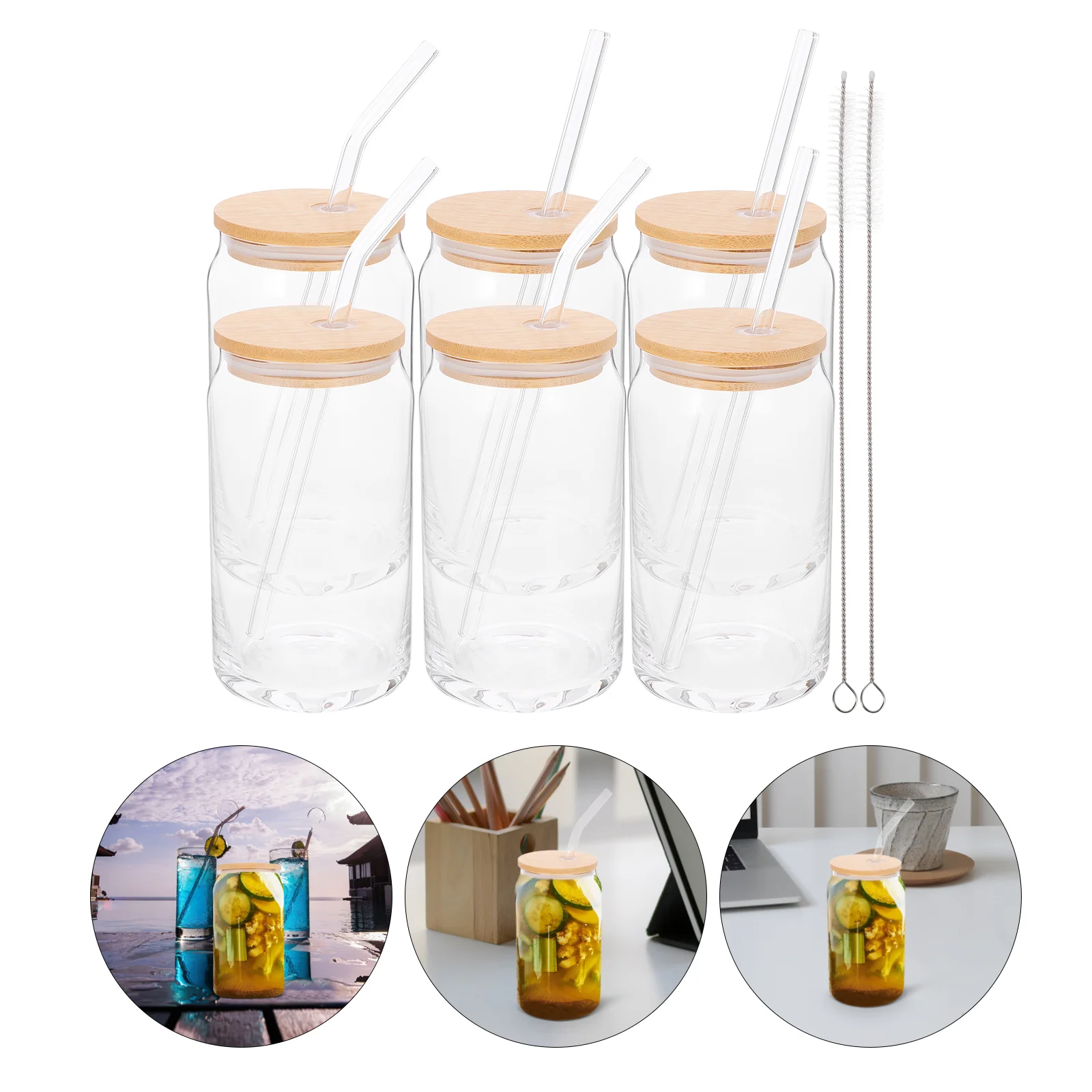 

Glass Can Shaped Glasses Juicing Bottles Beer Tumbler with Lid and Straw Lids Mugs