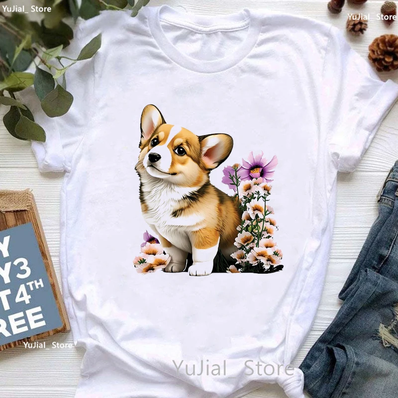 Frauen Kleidung 2024, Sommer-Cartoon-Corgis-Druck, lustige Grafik-T-Shirts, Mädchen, niedliches Top, weibliche T-Shirts, Hundeliebhaber, Geburtstagsgeschenk, T-Shirt