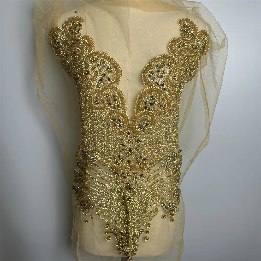 Fashion Applique Bodice Patch with Glass Crystal for Wedding Evening Dresses