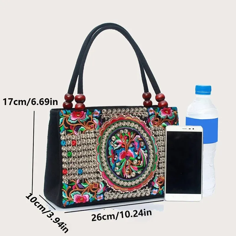 Yogodlns New Ethnic Style Embroidery Bag Double Zipper Double Sided Women Shoulder Crossbody Bag