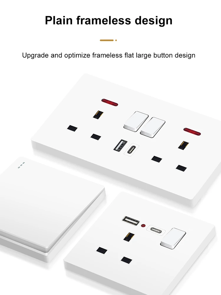 Description Picture 5 of itemSRAN Wall Socket with USB C UK Standard 13A 250V, 86*146mm PC Panel, Universal Electrical Outlets Switch Control