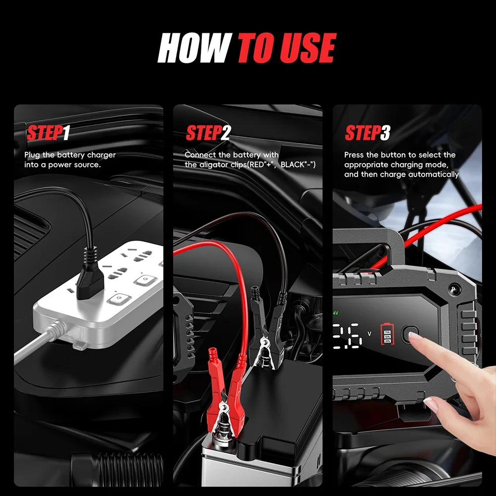 Compact 20A Smart Battery Charger for Multiple Lead-Acid and Lithium Types