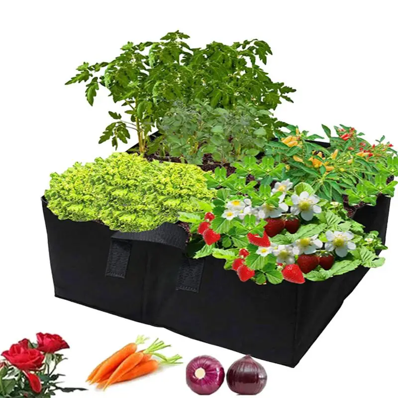 

Fabric Raised Garden Bed Breathable Planting Container with 4 Grids Plant Grow Bags with Carrying Handle for Growing Vegetables