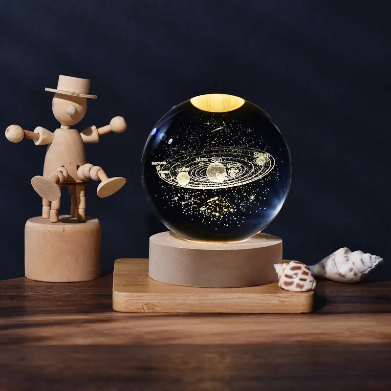 6cm 3D Crystal Ball Crystal Planet Night Light Laser Engraved Solar System Globe Astronomy Birthday Gift Home Desktop Decoration 2
