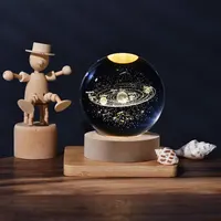 6cm 3D Crystal Ball Crystal Planet Night Light Laser Engraved Solar System Globe Astronomy Birthday Gift Home Desktop Decoration 2