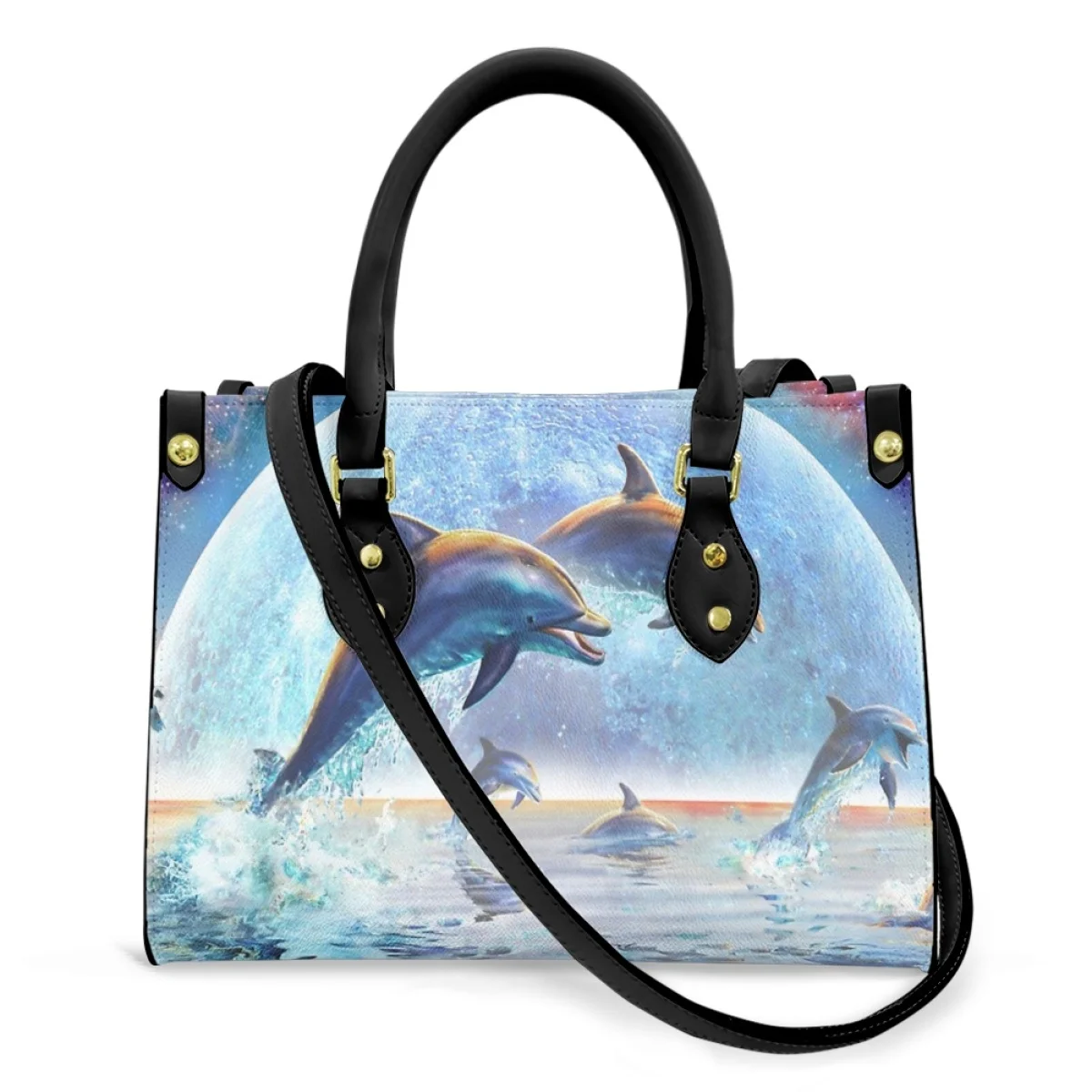 Belidome Blue Dolphin Print Luxuy Women Fashion Handbags Wallet Tote Bag Shoulder Bags Top Handle Satchel Purse Sac A Main