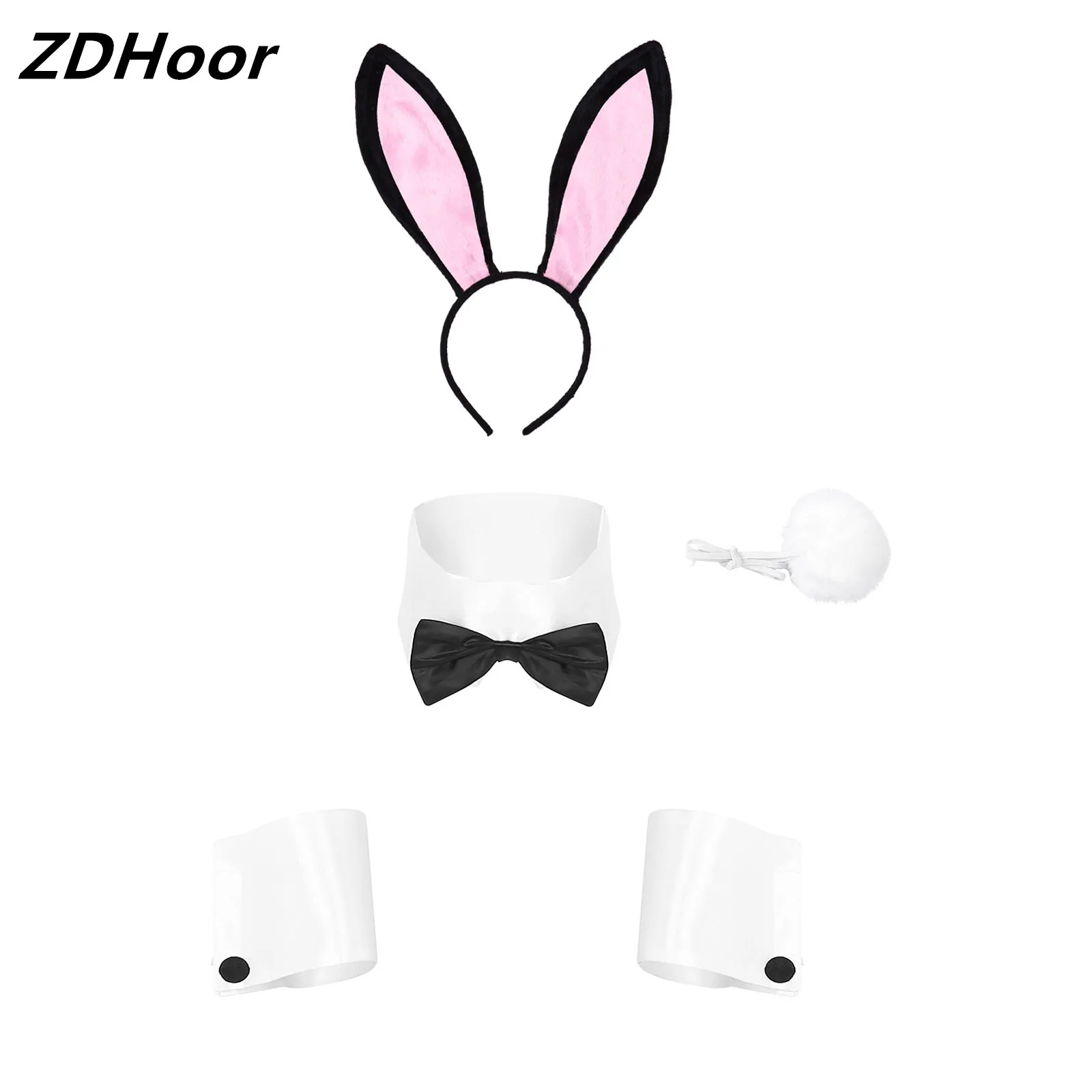 Rabbit Ear Headband Collar Bow Tie Costume Cuffs Bunny Tail Ball for Halloween Christmas Costume Cosplay Party bunny girl rabbit costumes sexy cosplay halloween adult animal costume for women fancy dress clubwear party wear bunny costume