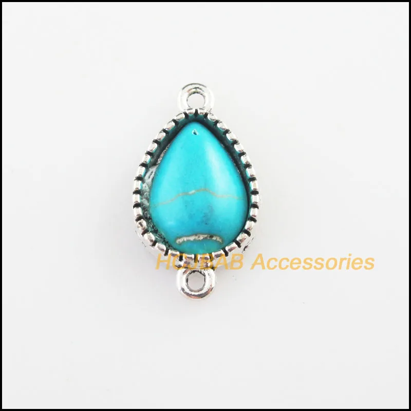 

Fashion 10Pcs Tibetan Silver Plated Teardrop Waterdrop Blue Stone Charms Pendants Connectors 13x23mm