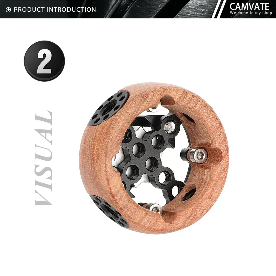 Round Camera Wooden Handgrip with ARRI Rosette M6 Thread Mount & 3/8"-16 ARRI Ac