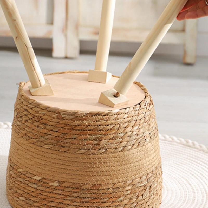 Elegant Rattan-Woven Plant Stand with Wooden Basket