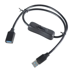 USB 3.0 Extension Cable with Switch for Data Transfer and Charging - Black (60cm)