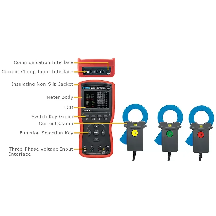ETCR4320 Three-phase Digital Phase Voltmeter Triple Clamp Automatic 0~360 Phase