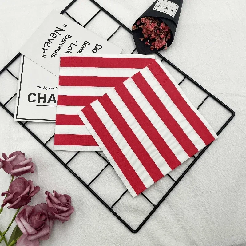 Colourful Printed Napkins 20pcs/Pac 2Ply High Grade Red Stripe Folded Paper Placemats Party Decoration Banquet Mouthcloths