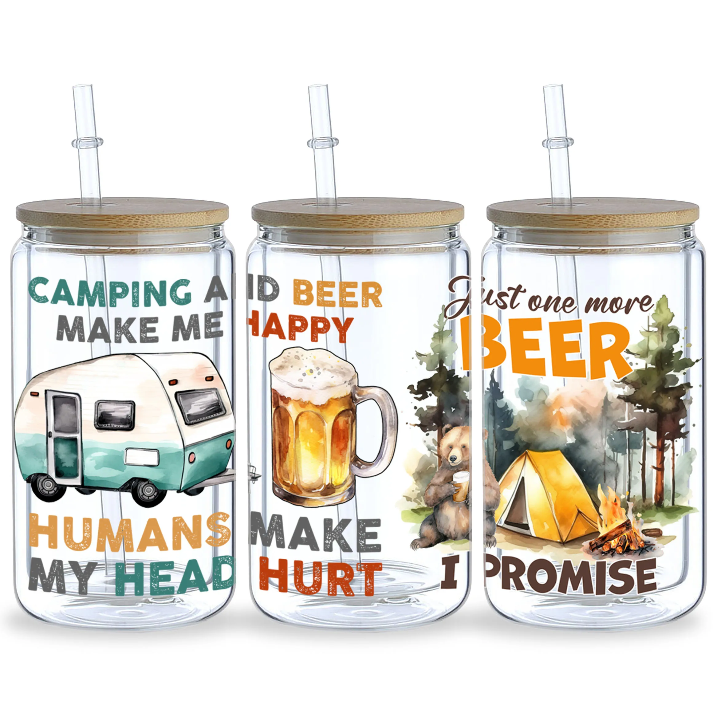 5sheets Camping Themed UV DTF Cup Stickers, Waterproof Sticker Pack For Decorating Mugs, Cups, Bottles, School Supplies, Etc