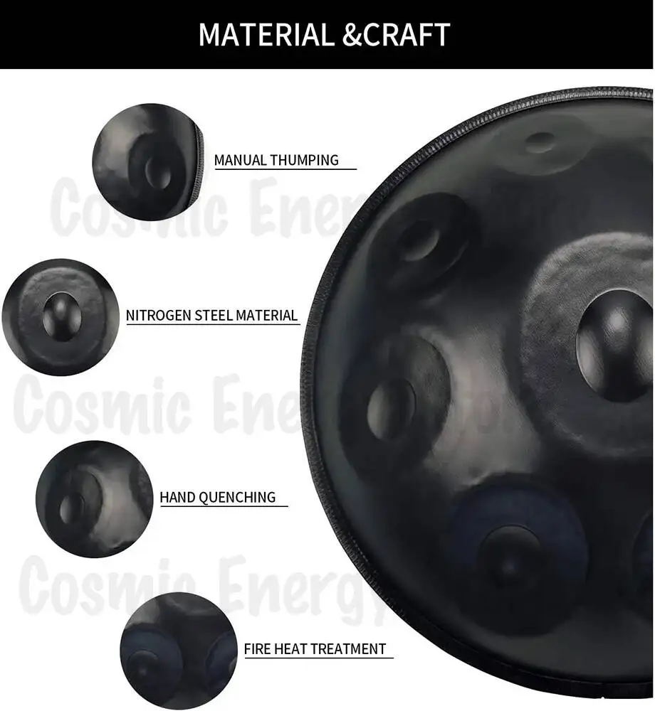 Steel Handpan Drum Instrument, Customizable Notes,D major, Hand Pan Bag, Dustfree Cloth, 22 Inches, 9 ,10,12Notes, 432,440HZ