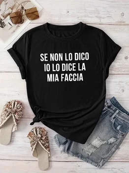 Phrase & Geometric Vibrant Purple Round Spring Summer Vacation Wear Women's Casual Short Sleeve T-Shirt with Italian 1