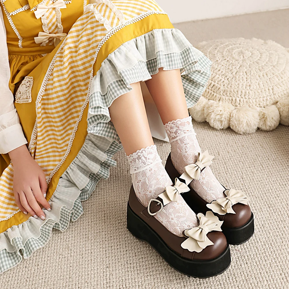 Dames Lolita schoenen hak Mary Jane puntige pumps met strik Kawaii