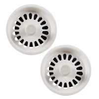 2X Food Waste Stopper Spin Lock Sink Drain Strainer 3.1 Inch Dia White Black Plastic 1