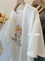 plus Size 300 Pou Little Girl Printed ort Sve T-irt Women's Loose f Sve Versatile Slimming irt Summer Faion