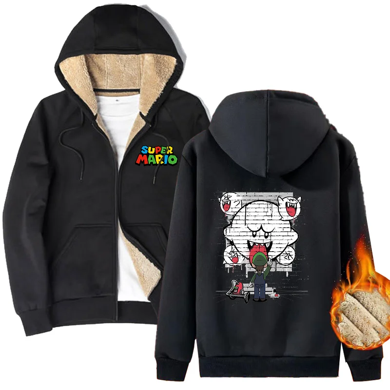 男性と女性のためのスーパーマリオブラザーズジッパーコート,厚い