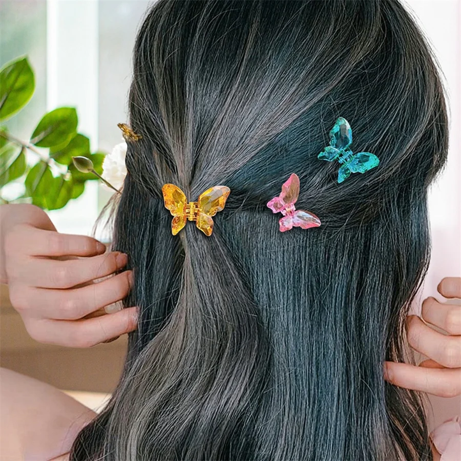 Mollette per capelli a farfalla per donna mini fermagli trasparenti_voghion.com