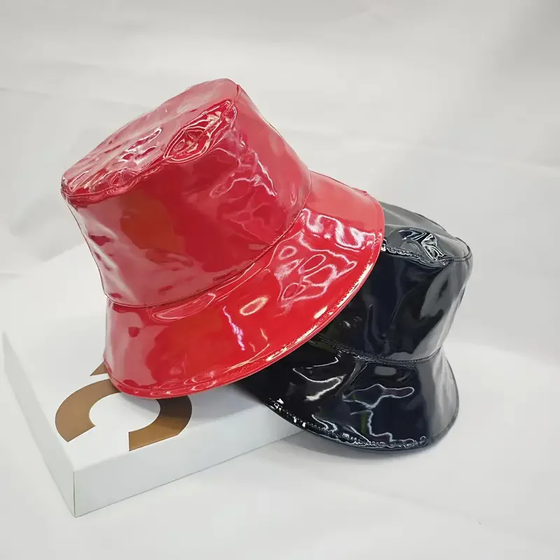 Women Hiphop Hat PU leather Hat  reversible bucket Caps Solid Colors Female Gorros - 6