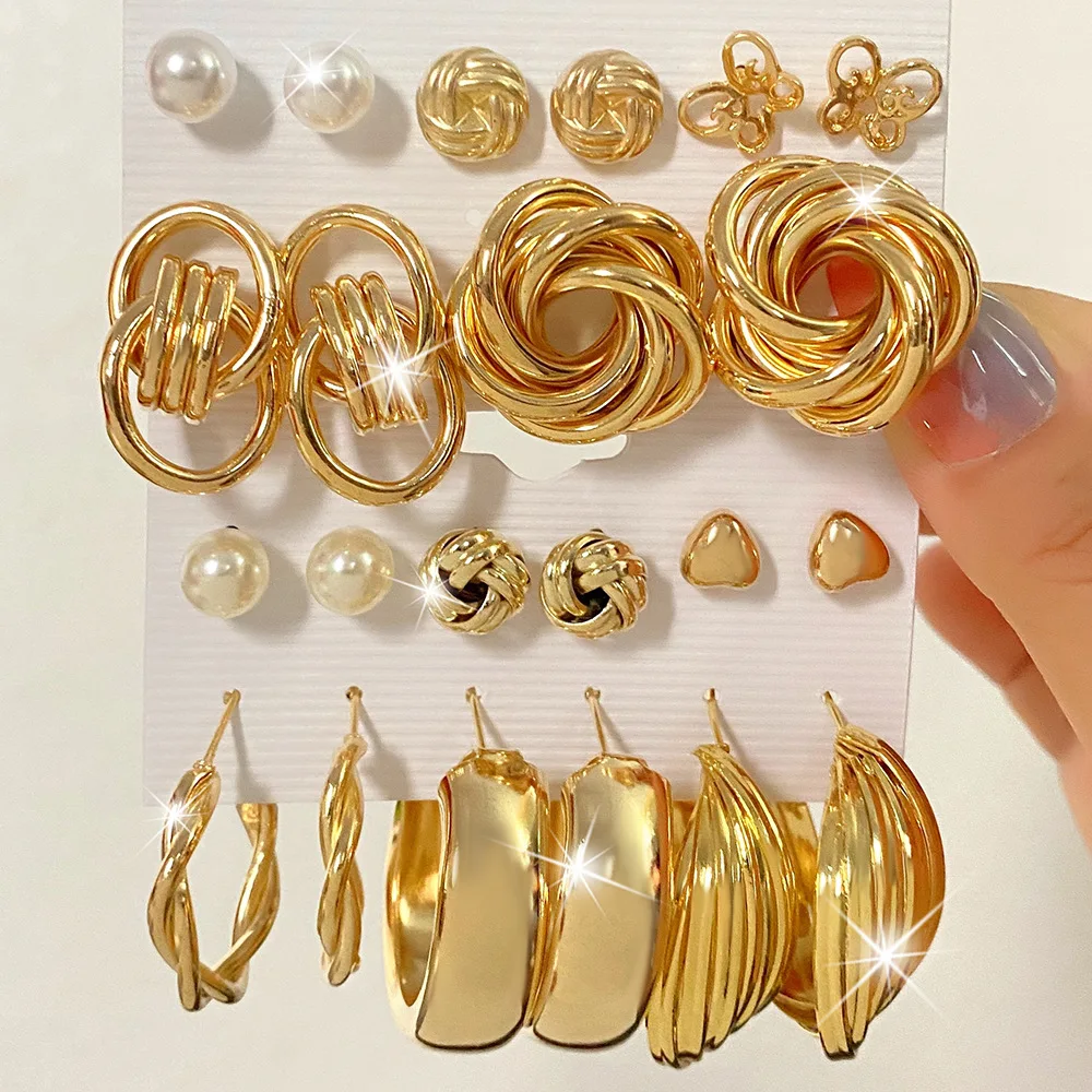 

Gold Color Pearl Hoop Earrings Set Metal Dangle Earrings Vintage Circle Geometric Twist for Women Girls Fashion Jewelry Gifts