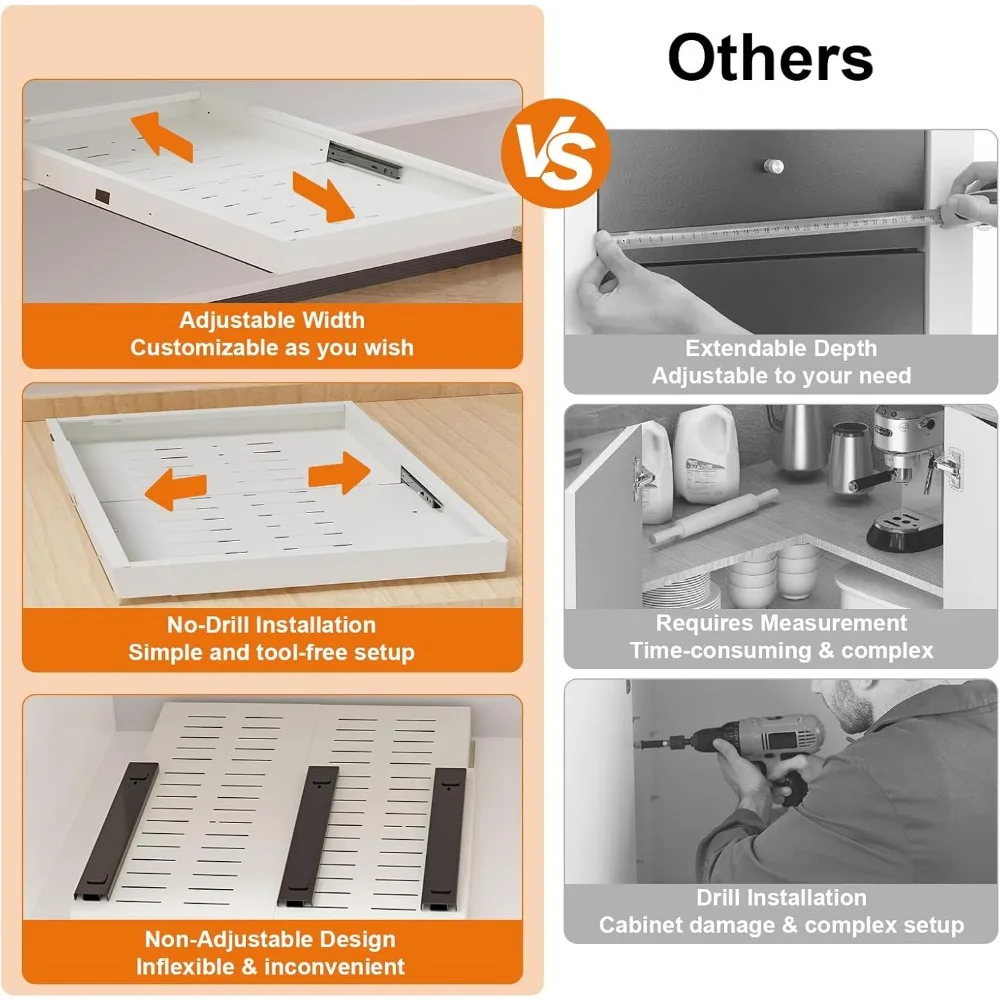 Expandable Pull Out Cabinet Organizer with Depth(16"-22") and Width(12 "-20"), Adhesive Slide out Drawers for Pots, Spice 4
