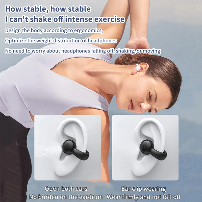 Wireless Earbuds Bluetooth Headset Clip Ear Noise Reduction Earphone Single Ear Headphones For Sport Running Music Headset