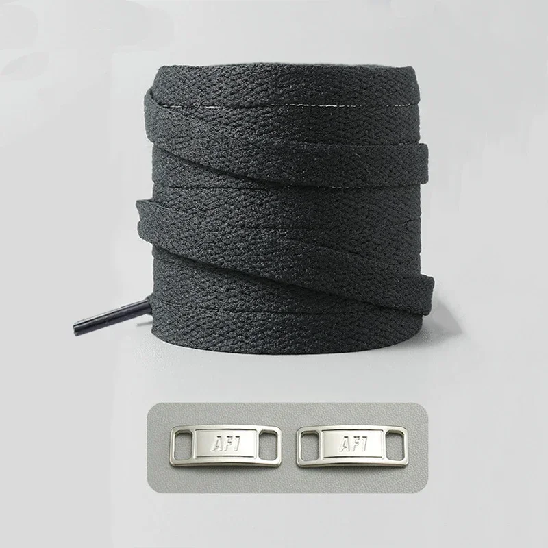 Timeless Black & White Flat Shoelaces with Metal Buckle Shoe Accessories