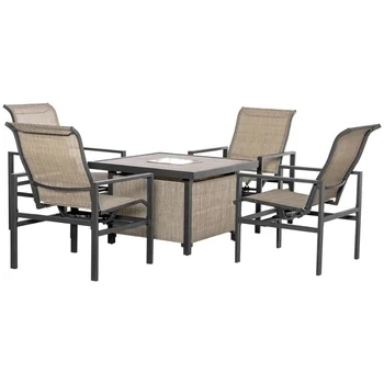 Set da pranzo per patio esterno con tavolo quadrato, secchiello per il ghiaccio incorporato e 4 sedie a dondolo: perfetto per le conversazioni in giardino 1