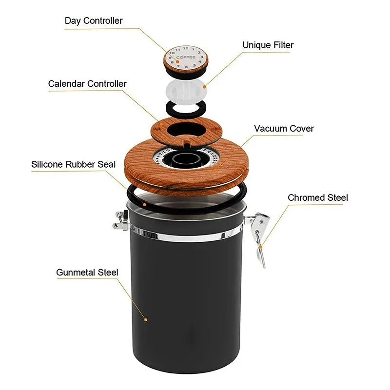 Stainless Steel Airtight Coffee Canister Storage Jar