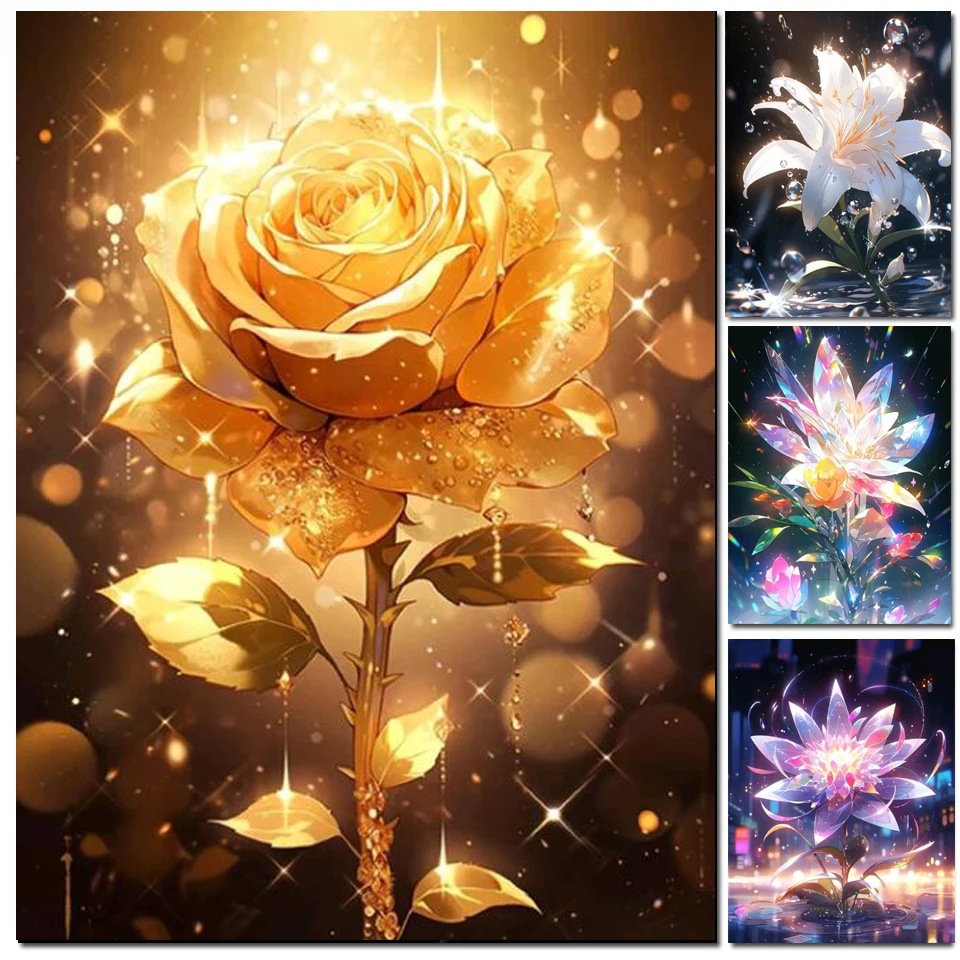 5d Diamond Painting Complete Flowers Kit  Diamond Embroidery Flowers -  Diamond - Aliexpress