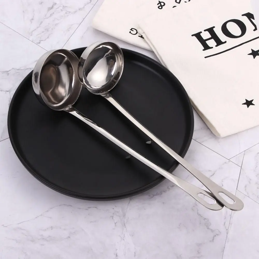 

Kitchen Stainless Steel Dinnerware Long Handle with Hook Cooking Serving Spoon Soup Ladle Slotted Scoop Tableware