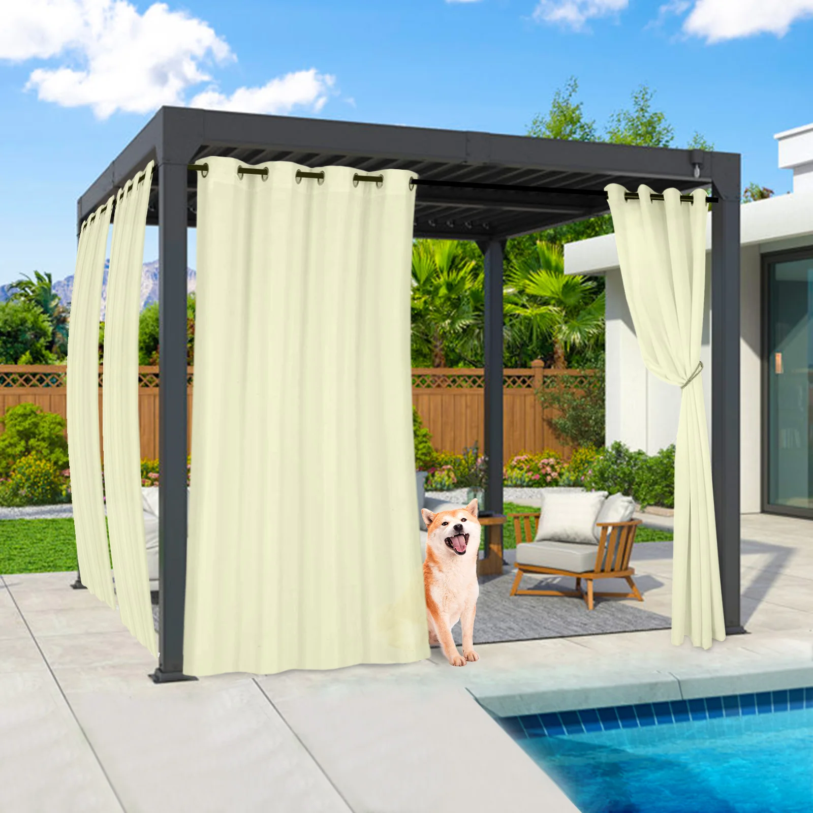 Outdoor Patio Voile Sheer Curtains Waterproof Drapes Rod Pocket Blackout Chiffon Gauze Tulle Curtain Garden for Porch Pergola 3